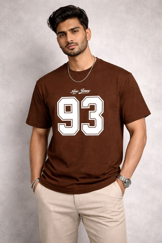 Men’s Oversized Brown Printed Cotton T-Shirt | New Jersey 93 Loose Fit Cotton Streetwear Tee
