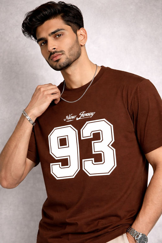 Men’s Oversized Brown Printed Cotton T-Shirt | New Jersey 93 Loose Fit Cotton Streetwear Tee
