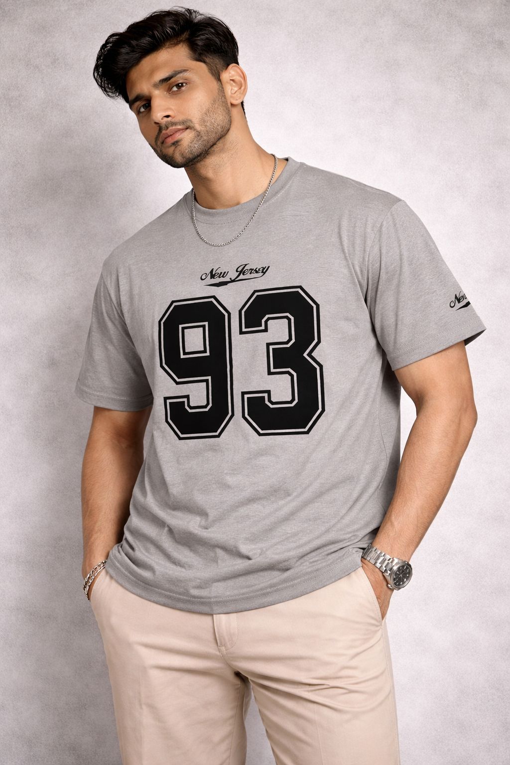 Men’s Oversized Brown Printed Cotton T-Shirt | New Jersey 93 Loose Fit Cotton Streetwear Tee