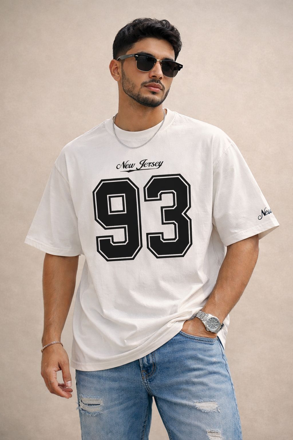 Men’s Oversized Brown Printed Cotton T-Shirt | New Jersey 93 Loose Fit Cotton Streetwear Tee